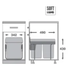 PORTARESIDUOS DOBLE 2x20 LTS.M40 SOFT PTA.TIRAR